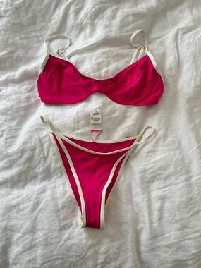 L Space Pink & White Bikini - Small